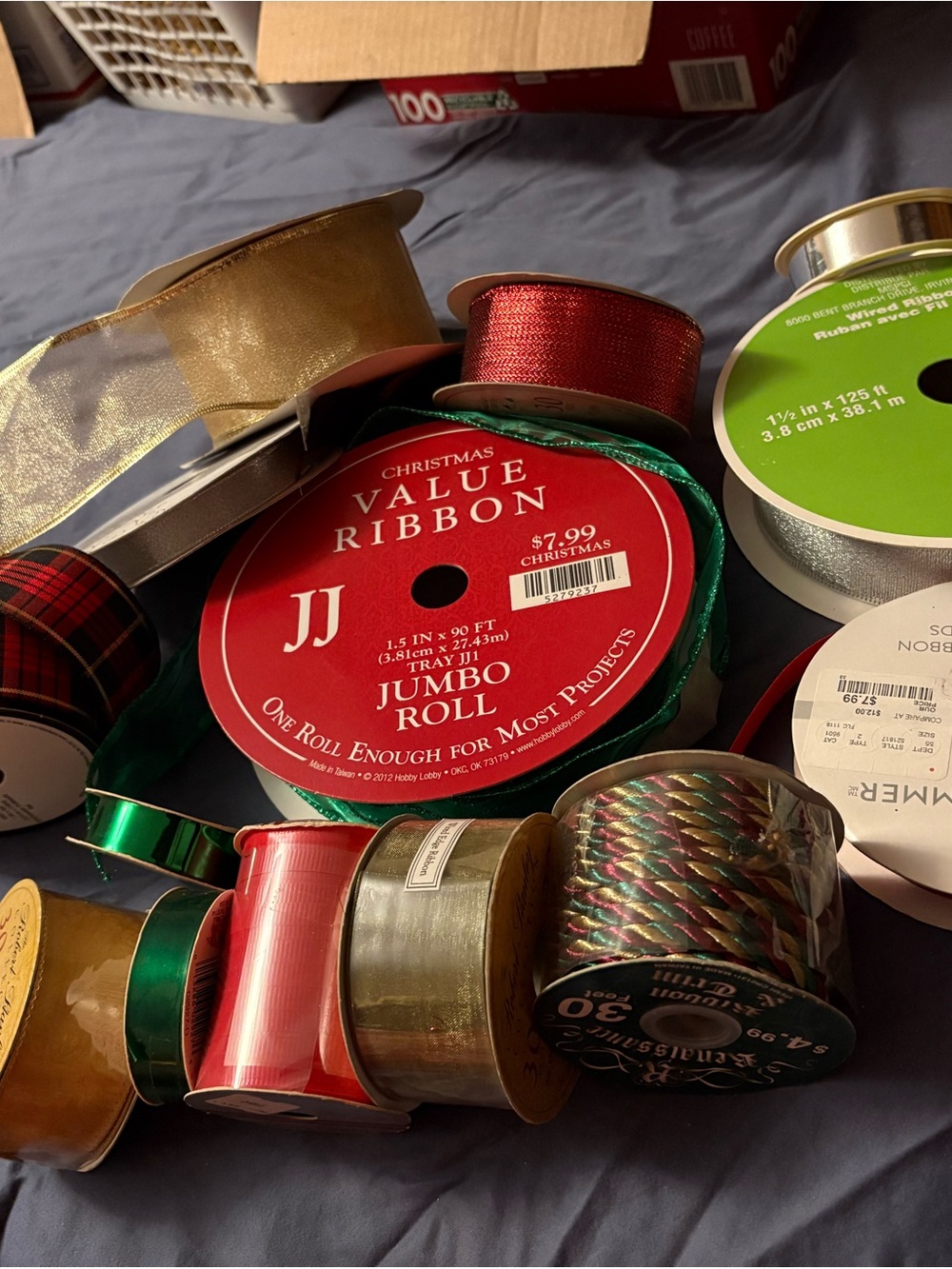 Lot of 14 Rolls of Christmas Ribbons For Crafting Wreaths Flower Arrranging Bows